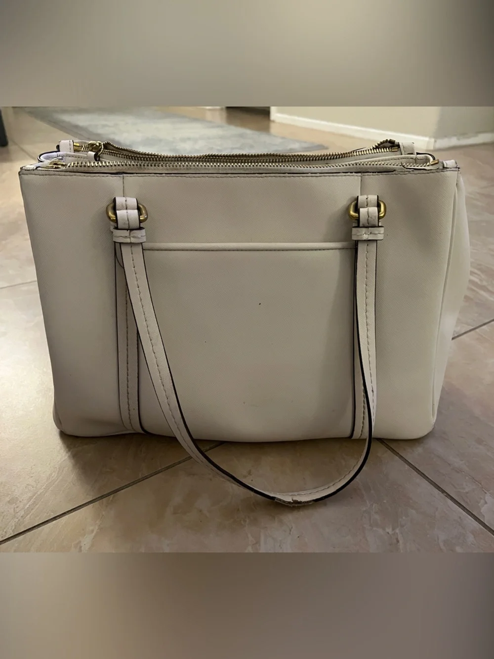 Coach Cream Leather Double-Zip Shoulder Tote